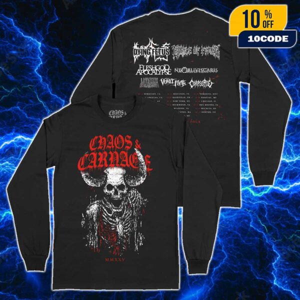 Chaos And Carnage 2025 Tour Merch White Skull King Tee With Line Up x Tour Dates Backprint New Arrivals Long Sleeve
