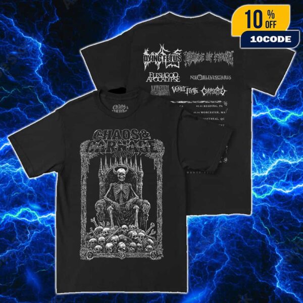 Chaos And Carnage 2025 Tour Merch White Skull King Tee With Line Up x Tour Dates Backprint New Arrivals Unisex T-Shirt
