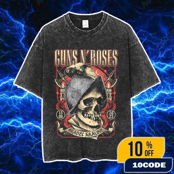 Guns N’ Roses Anniversary 30th Birthday Rock For People Festival Tour Poster June 15 2025 At Park 360 Hradec Kralove Washed T-Shirt