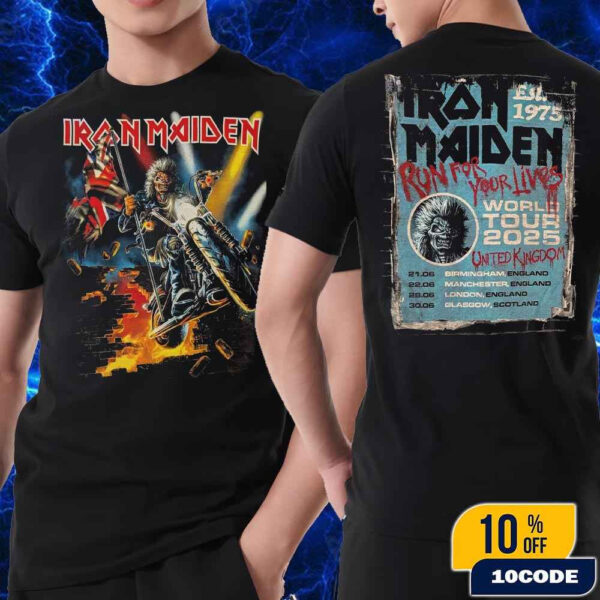 Iron Maiden Run For Your Lives World Tour Est 1975 With June 2025 Tour Dates In EU UK Eddie Ride A Bike Artwork Fan Gifts Classic T-Shirt Two Sides