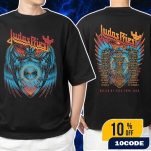 Judas Priest Shield Of Pain Tour 2025 Shield Wings With Tour Dates Backprint Unisex T-Shirt Merchandise