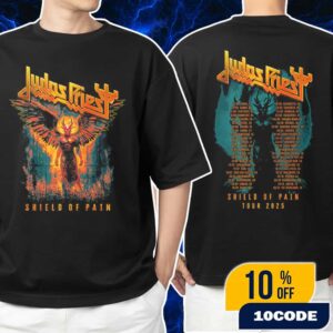 Judas Priest Shield Of Pain Tour 2025 The Winged Demon Artwork With Full Tour Itinerary Backprint Unisex T-Shirt