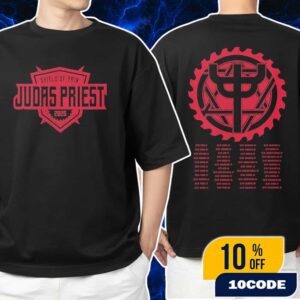 Judas Priest The Shield Of Pain Tour 2025 Logo With Full Tour Itinerary Backprint Merchandise Unisex T-Shirt