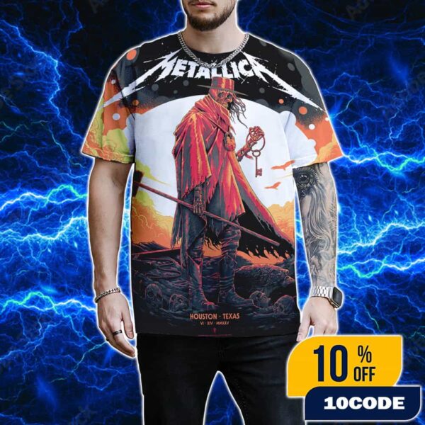 Metallica M72 Houston June 14 2025 At NRG Stadium North American Tour Exclusive Pop-Up Shop Poster Artwork By Luke Preece For Texas All Over Print Graphic T-Shirt, Hoodie