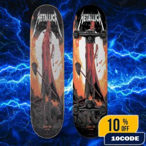 Metallica M72 Houston June 14 2025 At NRG Stadium North American Tour Exclusive Pop-Up Shop Poster Artwork By Luke Preece For Texas Skateboard Event Deck