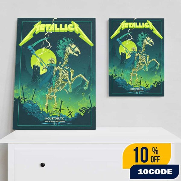 Metallica M72 Houston Skeleton Reaper Poster Artwork By Vance Kelly June 14 2025 At NRG Stadium TX North American Tour Poster Canvas