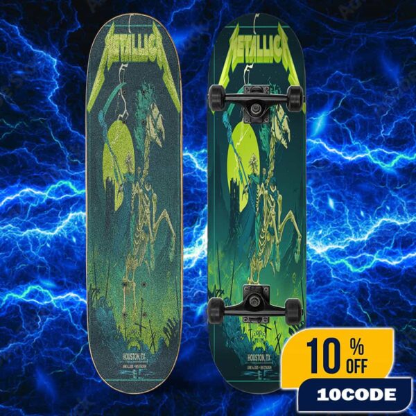 Metallica M72 Houston Skeleton Reaper Poster Artwork By Vance Kelly June 14 2025 At NRG Stadium TX North American Tour Skateboard Event Deck