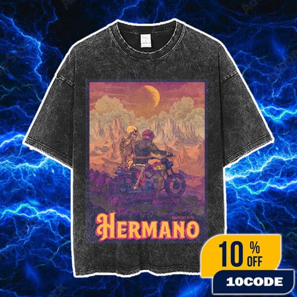 Official Screen Prints Hermano At Hellfest June 19-22 2025 At Clisson France Poster Design Artwork By Douwe Dijkstra Vintage Washed Unisex T-Shirt