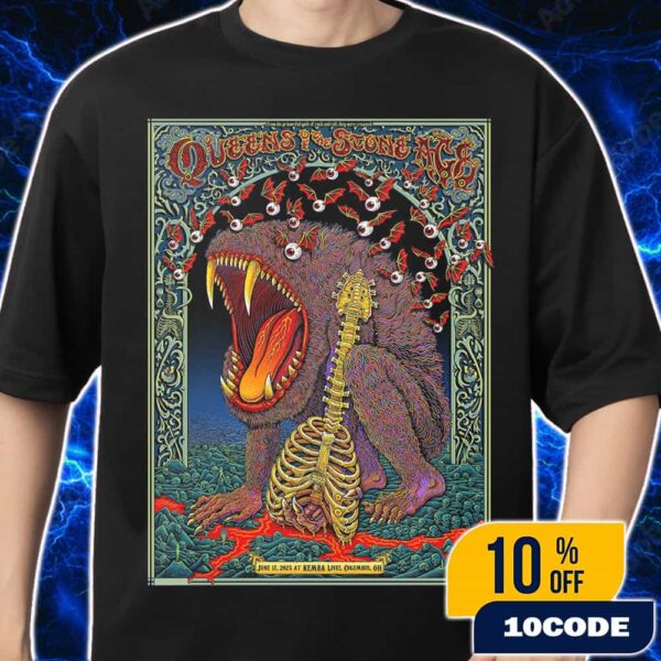 Queens Of The Stone Age Tour The End Is Nero Poster Design Artwork By Emek Studios June 17 2025 At KEMBA Live Columbus Ohio Merch Unisex T-Shirt