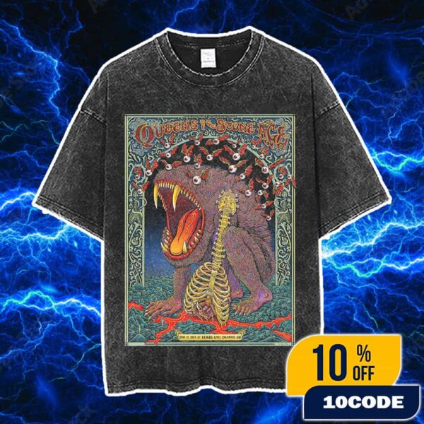 Queens Of The Stone Age Tour The End Is Nero Poster Design Artwork By Emek Studios June 17 2025 At KEMBA Live Columbus Ohio Vintage Washed Unisex T-Shirt