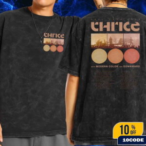 Thrice Fall Tour 2025 Cities Dates List With Modern Color And Downward Fans Gift Wash T-Shirt Two Sides