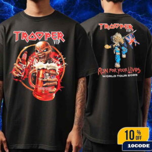 Trooper Iron Maiden 2025 Helsinki Keikan VIP On June Lahjakassi x Paita VARATTU JERRYLLE Merch T-Shirt Two Sides