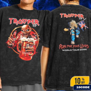 Trooper Iron Maiden 2025 Helsinki Keikan VIP On June Lahjakassi x Paita VARATTU JERRYLLE Wash T-Shirt Two Sides