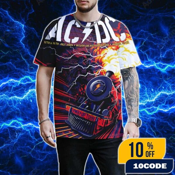 ACDC PWR Up Madrid Spain 2025 Venue Poster At Riyadh Air Metropolitano On July 12 And 16 Fan Gifts All Over Print T-Shirt
