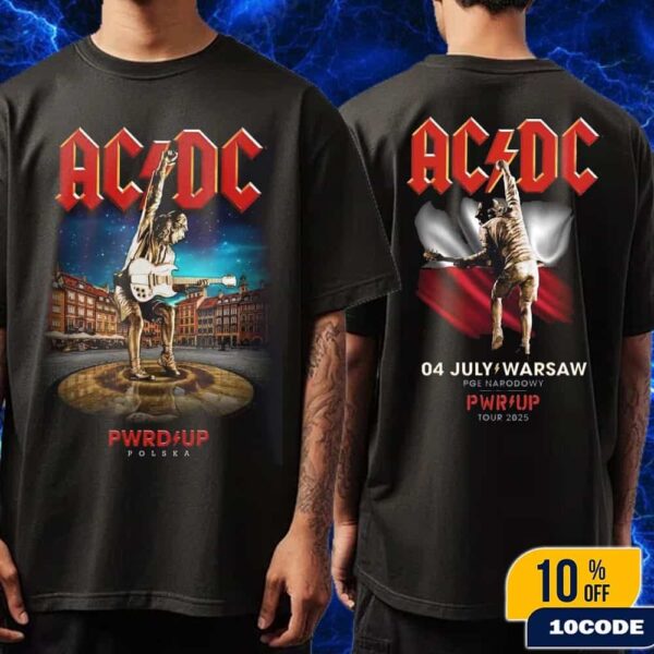 ACDC PWR Up Warsaw Polska 2025 Exclusive Merch Tee At PGE Narodowy On July 4 2025 Angus Young Statue Art Fans Gift Classic Two Sides T-Shirt