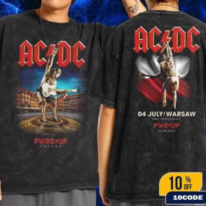 ACDC PWR Up Warsaw Polska 2025 Exclusive Merch Tee At PGE Narodowy On July 4 2025 Angus Young Statue Art Fans Gift Wash Two Sides T-Shirt