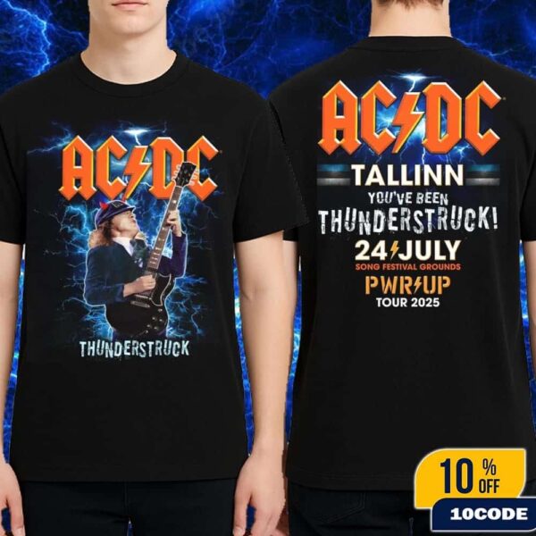 ACDC Tallinn PWR UP Tour Poster 2025 Lithograph At Tallinn Song Festival Grounds Estonia ACDC Thunderstruck Tee On July 24th 2025 Merch T-Shirt Two Sides