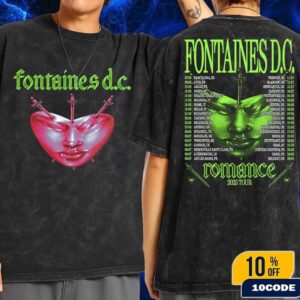 Fontaines D.C. Favourite Heart Summer 2025 Tour UK And Europe Fans Gift Wash Two Sided T-Shirt