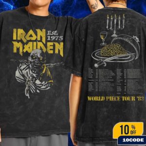 Iron Maiden 50 Anniversary World Piece World Tour 1983 Vintage T-Shirt Two Sides Wash Tee