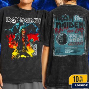 Iron Maiden Run For Your Lives World Tour 2025 Germany Tour Event Tee Eddie With His Axe Art Wash Two Sides T-Shirt