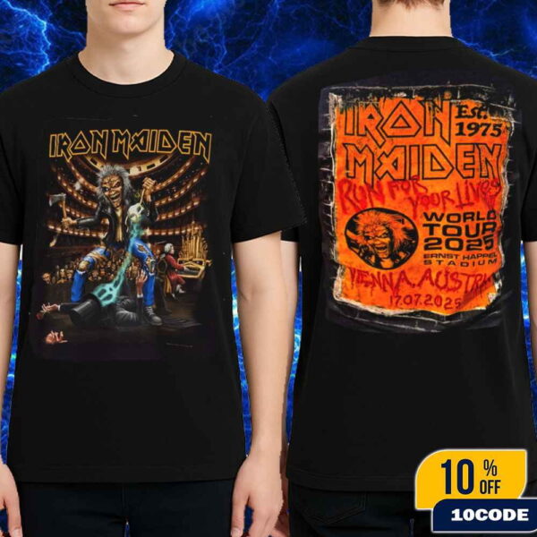 Iron Maiden Vienna Austria Run For Your Lives World Tour 2025 Event Tee At Ernst Happel Stadium On July 17 Merch T-Shirt Two Sides