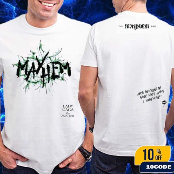 Lady Gaga The Mayhem Ball Tour 2025-2026 Exclusive Tee Spiky Mayhem Logo Official Concert Merch T-Shirt Two Sides