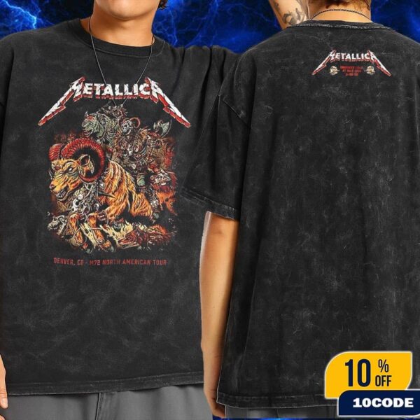 Metallica M72 Denver 2025 Night 2 Venue Tee In Denver Colorado At Empower Field at Mile High On June 29 Wash T-Shirt Two Sides