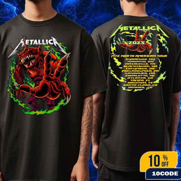 Metallica M72 North American Tour Venue 2025 Monster Hand Merch Tee Shirt Two Sides