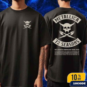 Metallica M72 Seasons North American Tour Dates List 2025 Crossed Skull Logo Merch Tee Shirt Two Sides