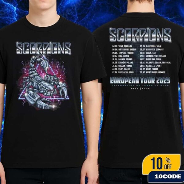 Scorpions European Tour Dated List 2025 Celebrating 60 Years Of Rock Robotic Tee Merch Fan Gifts Classic Two Sides T-Shirt