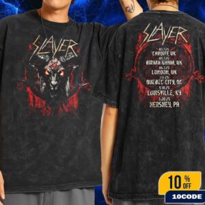 Slayer Farewell Tour 2025 Merch Baphomet Head Art With Tour Dates Fan Gifts Wash T-Shirt Two Sides
