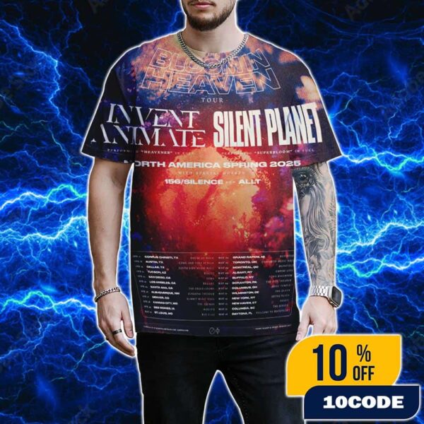 The Bloom In Heaven Tour 2025 North America Spring Tour Dates Invent Animate and Silent Planet Fan Gifts All Over Print T-Shirt