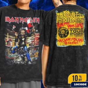 Iron Maiden Run For Your Lives World Tour 2025 Warsaw Poland Exclusive Merch Tee At PGE Narodowy On August 2 Wash Two Sides T-Shirt